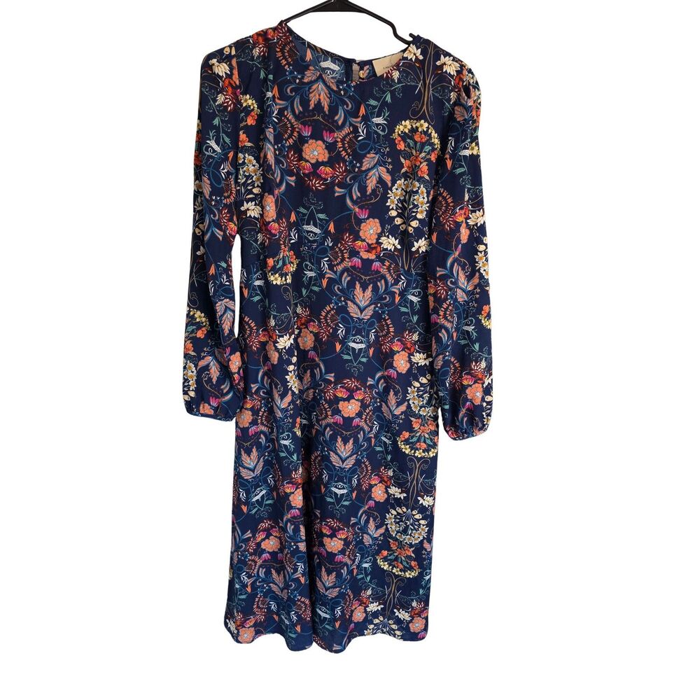I.Madeline Boho Navy Floral Damask Midi Dress Long Sleeve Large L Cottagecore